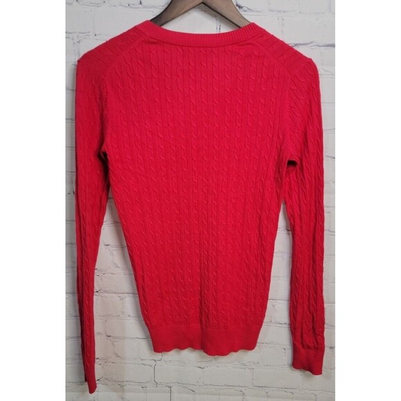 Tommy Hilfiger Women's Red Solid V Neck Cable Knit Sweater Sz S Preppy Classic - Picture 3 of 6